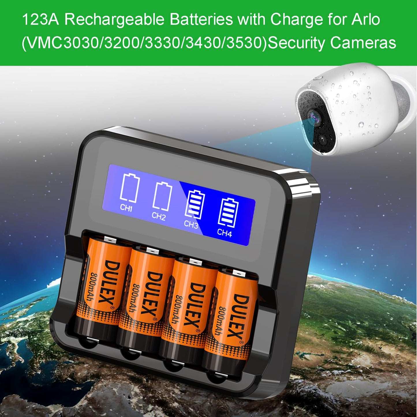 Dulex 12-Pack 3.7V 800Mah Cr123A Rechargeable Batteries Replacement Cr123A Lithium Batteries For Arlo Vms3130 Vmc3030 3200 3330