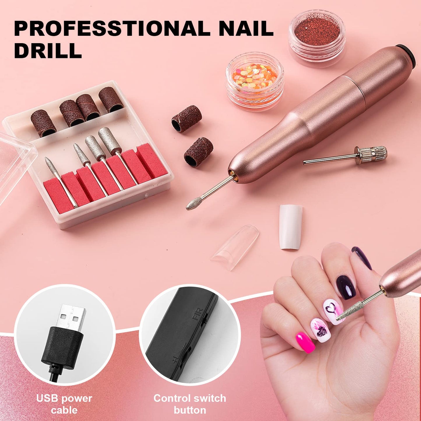 Professional Acrylic Nail Kit with UV Light, Gel Polish, Drill, Art Tips & Decoration - DIY Nail Art Tool & Supplies