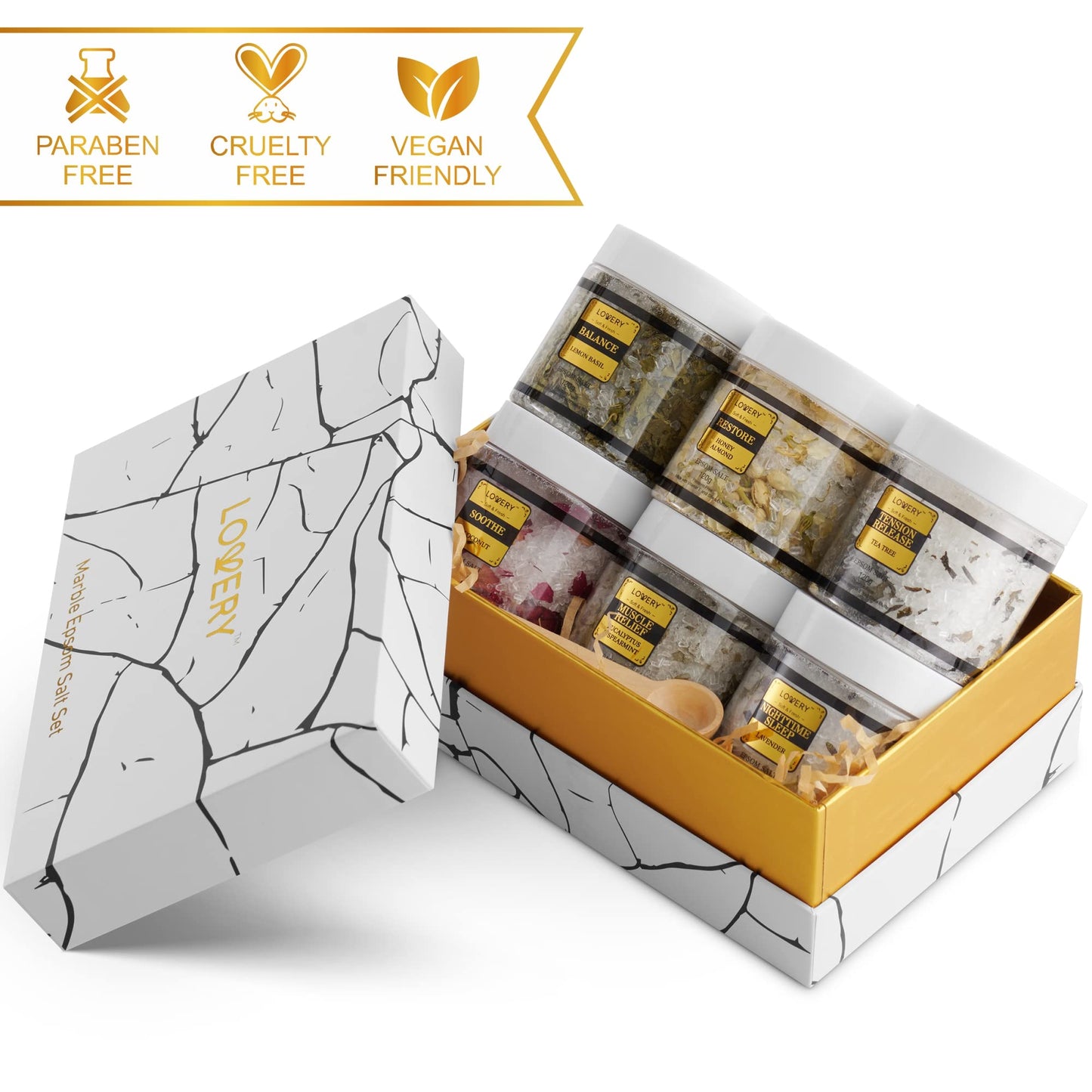 Spa Gifts for Women, Epsom Bath Salts Gift Basket Set, Relaxing Self Care Salt with Essential Oils, Gifts for Mom, Wife - Lavender, Eucalyptus, Lemon Basil, Coconut, Tea Tree, Honey Almond