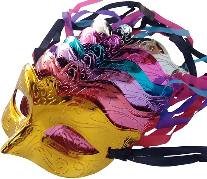 Arlai Pack of 12, Gold shining plated party mask wedding props masquerade mardi gras mask