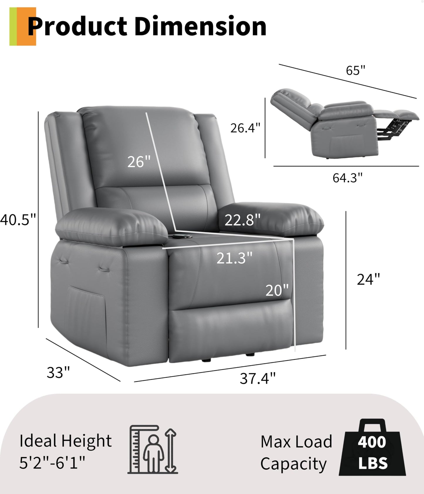 Garvee Power Lift Recliner Chair - Heat and Massage, PU Leather Electric Lift Recliner for Elderly & Mobility Impaired，Reclining Sofa with Side Pocket for Living Room