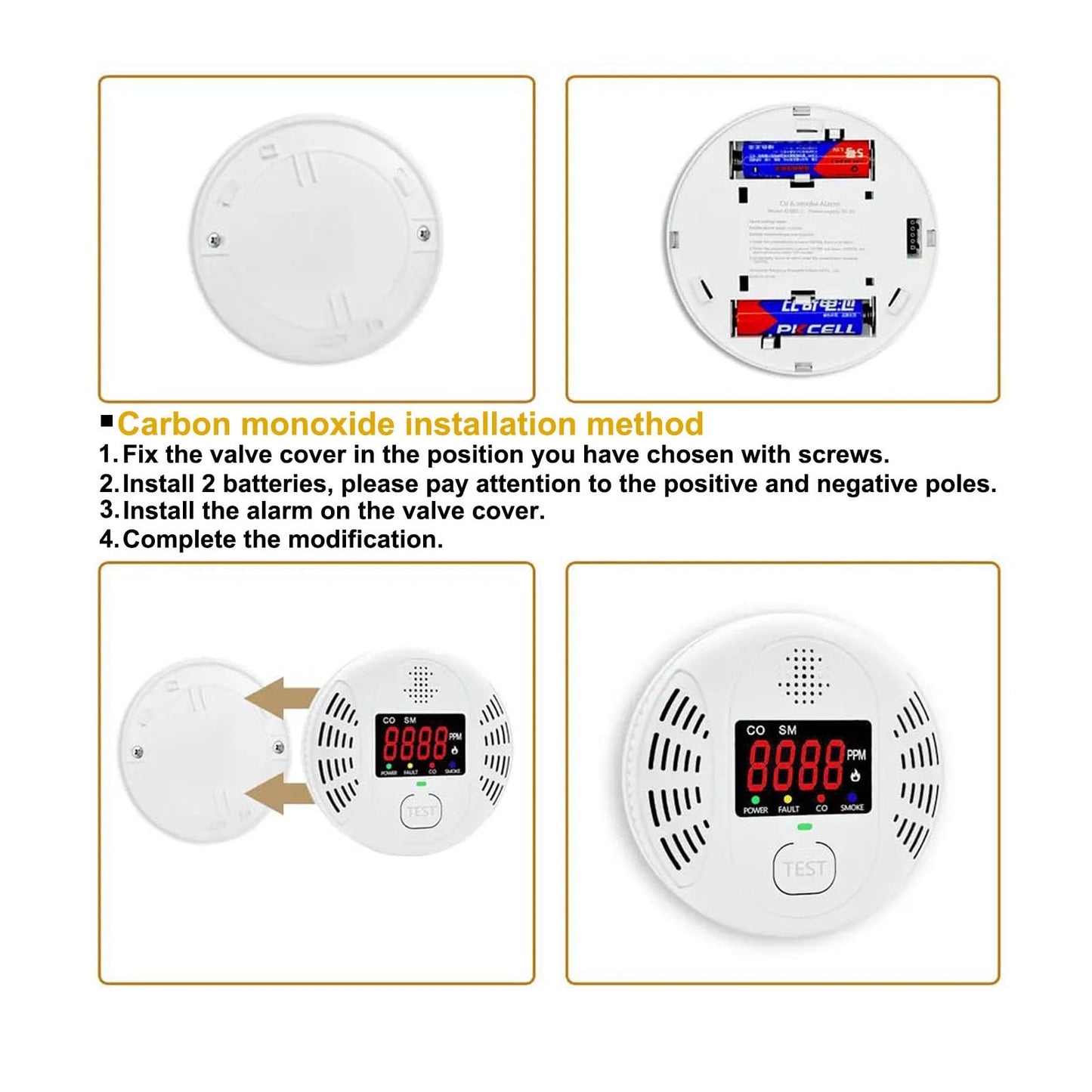 Vzmcov Carbon Monoxide and Smoke Detector Equipped with LCD Display, Battery Powered, Dual Sensor Alarm, 85dB Voice Alarm and Real-time CO Tracking, Suitable for Home/Kitchen/Bedroom/RV 1-Pack