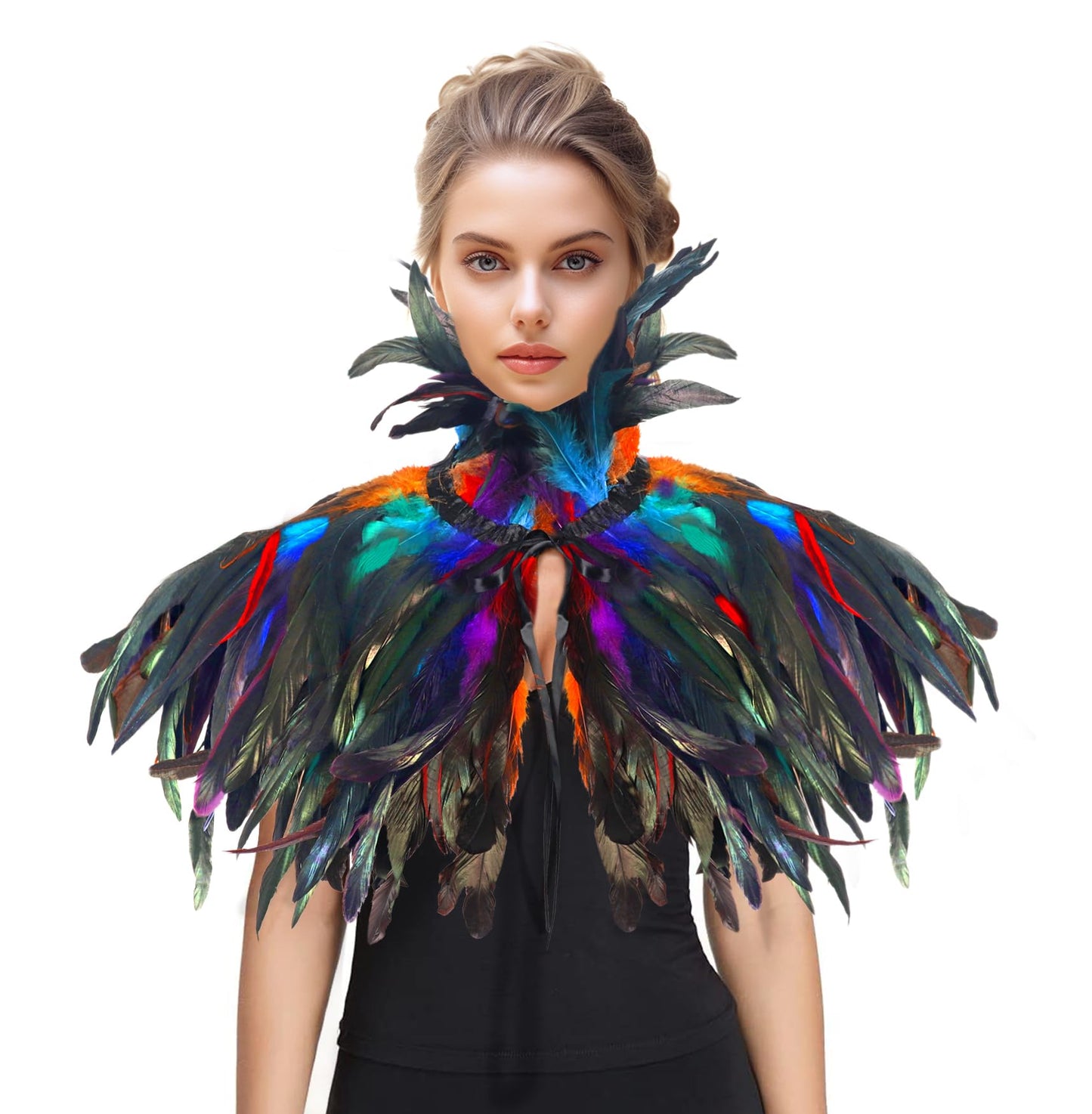 HOMELEX Black Witch Feather Collar Crow Shawl Costume Halloween Swan Wings Accessories Cape for Women