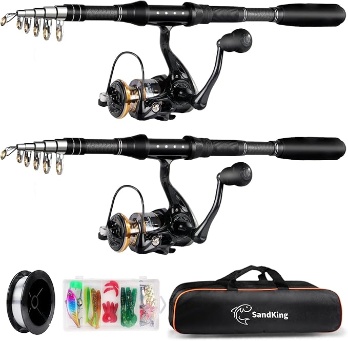 Ehowdin Fishing Pole Kit, Carbon Fiber Telescopic Fishing Rod and Reel Combo with Spinning Reel, Line, Bionic Bait, Hooks ...