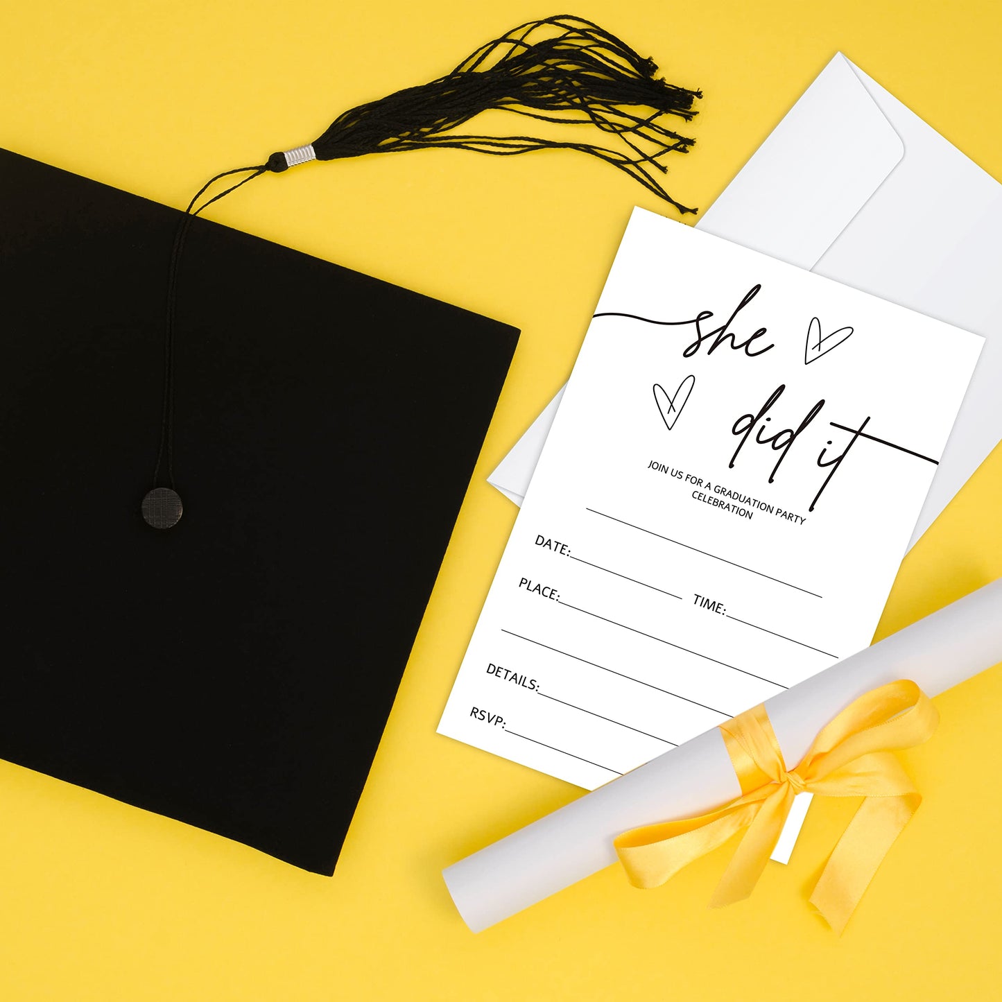 RLCNOT “ she did it ” Graduation Invitations Cards with Envelopes Set of 20 - Grad Announcement Cards for Masters Grad, University, High School, Junior or College Party Invitations Supplies/Grad084