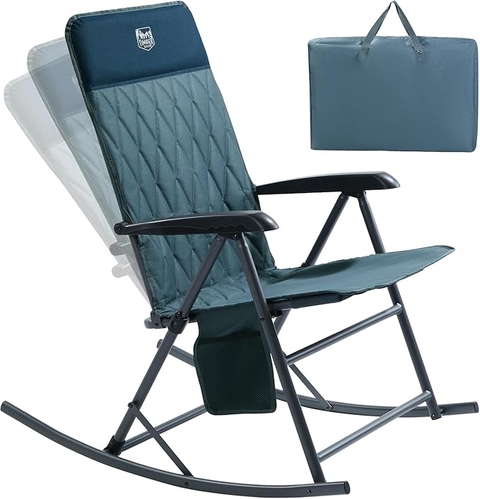 Timber Ridge 3-Level Adjustable Rocking Camping Chair, Padded High Back Outdoor Rocking Chair with Side Pocket, Portable F...