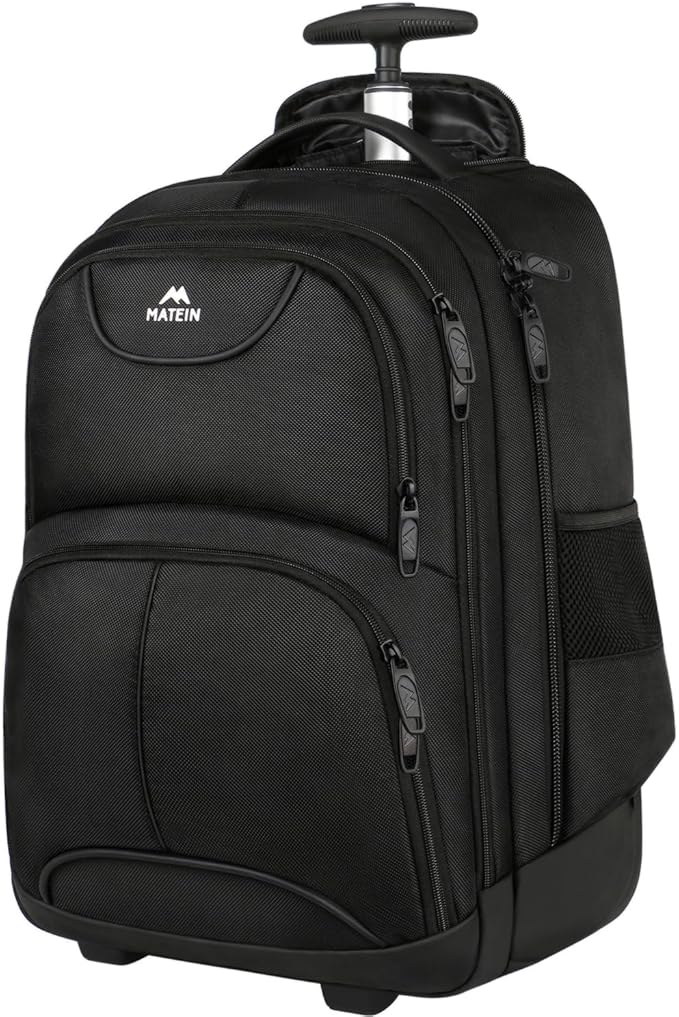 MATEIN Rolling Backpack, 17 inch Water Resistant Wheeled Laptop Backpack, Carry on Luggage Business Bag, Overnight College...