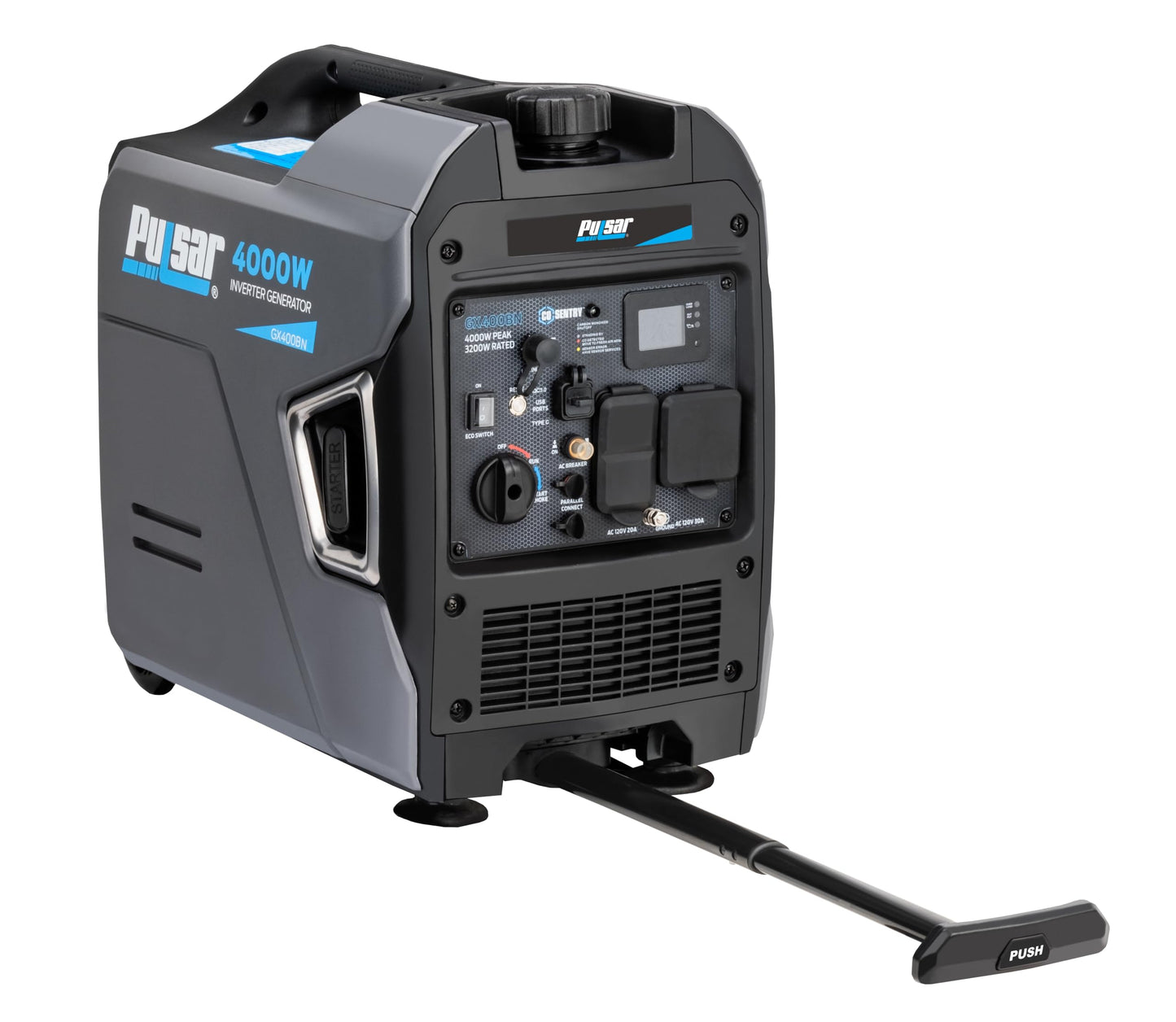 Pulsar Products GX400BN, 4000W Portable Ultra-Quiet Dual Fuel & Parallel Capability, RV-Ready, Handle & Wheels, with CO