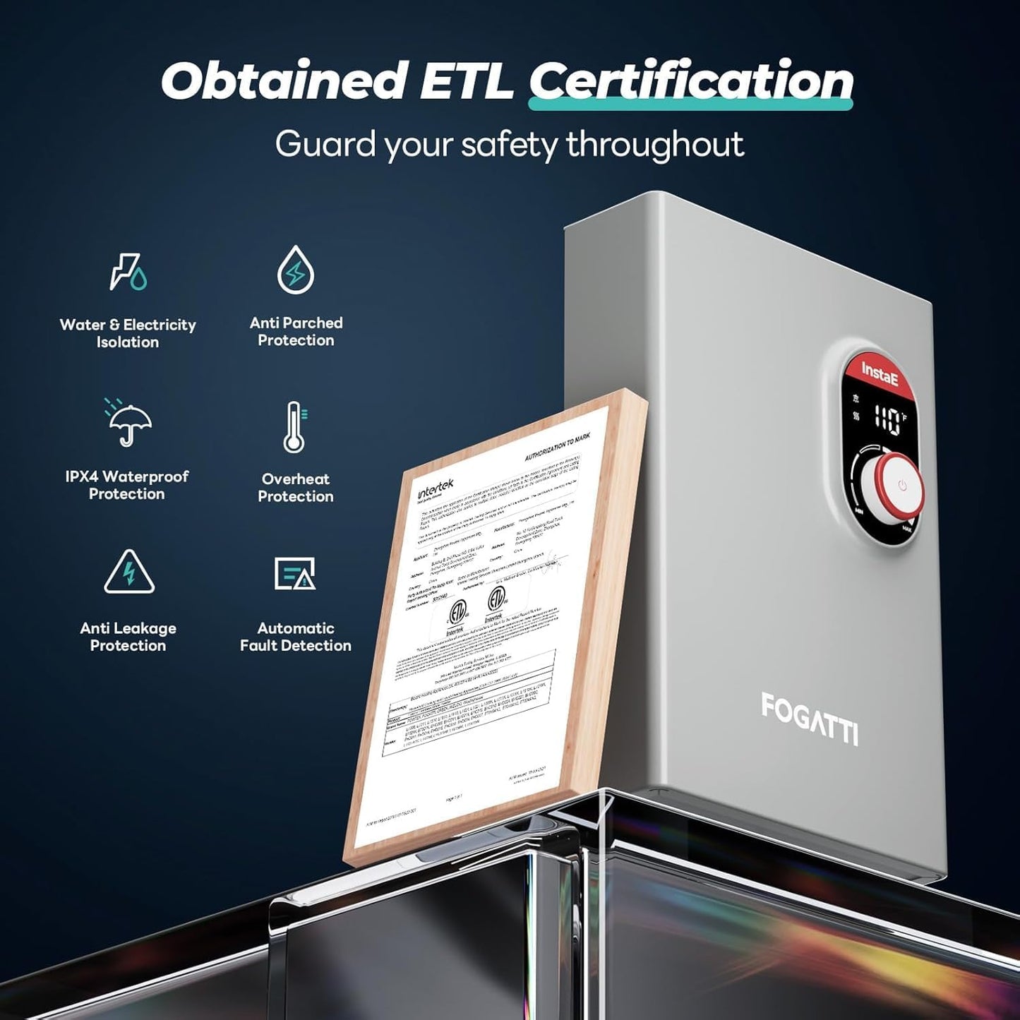Fogatti 27kW Tankless Water Heater Electric, Up to 6.7 GPM, 240V on Demand Instant Endless Hot Water Heater, with LED Display, ETL Certified, 3-4 Point Uses for Residential Whole House Shower