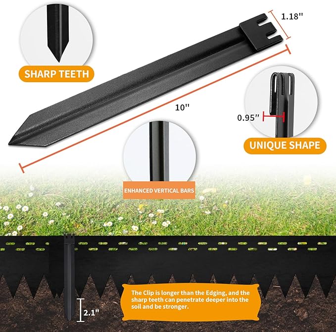 30Pcs 10Inch Black Metal Landscape Edging Stakes, No Installation for Corrugated Garden Landscape Edging/Terrace Board/Grass Barrier/Bender Board/Garden Liner/Tent pegs/Dog Stakes