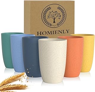 Homienly Drinking Glasses Premium Wheat Straw Unbreakable Cups - Set of 6 Alternative to Plastic Cups Reusable Unbreakable...