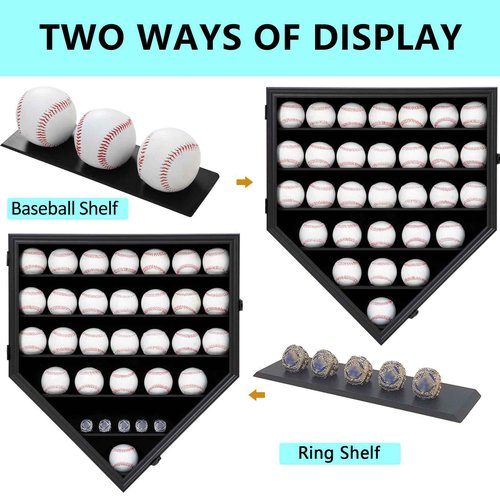 Grintus 30 Baseball Display Case Wooden Baseball Holders for Balls Display Wall Mount Baseball Shadow Box with Lockable Anti Fade UV Protection Acrylic Door for Autograph Balls Collection Storage