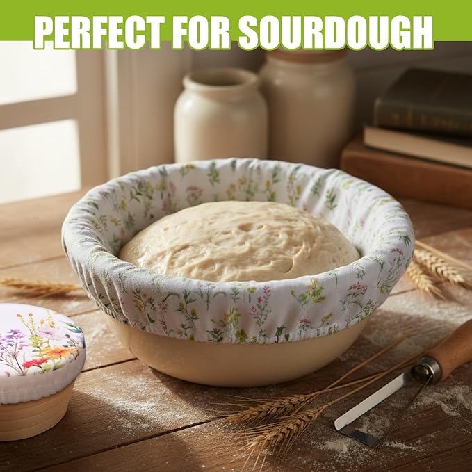 Patelai 10 Pcs Bowl Covers Reusable in 5 Size Stretch Cloth Fabric Elastic Food Storage Bowl Covers Bread Sourdough Lids for Proofing Food Fruits Leftover(Colorful,Spring Style)