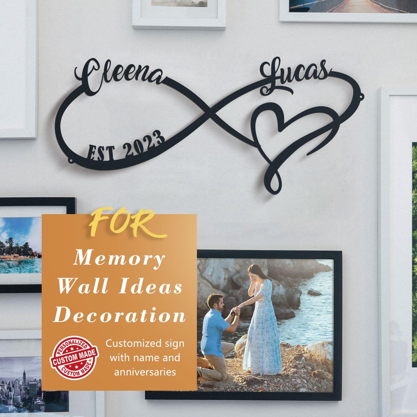 Wedding Gifts for Couples, Personalized Metal Sign With Couples Name and Date, Anniversary Valentines Day Gifts for her him Bridal Shower, Infinity Heart Wall Decor