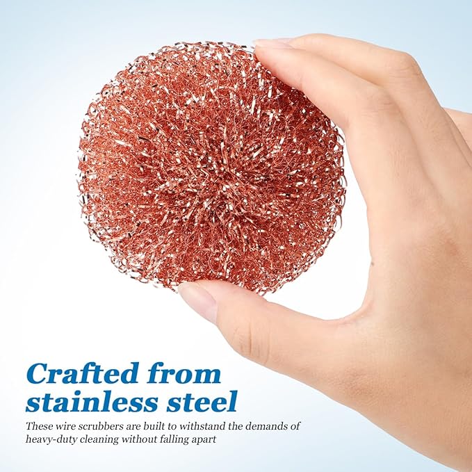 PRETYZOOM 12pcs Stainless Steel Pot Scrubber Set Copper Coated Kitchen Cleaning Pads Metal Sponge for Dishes Pans Stovetops and Grills