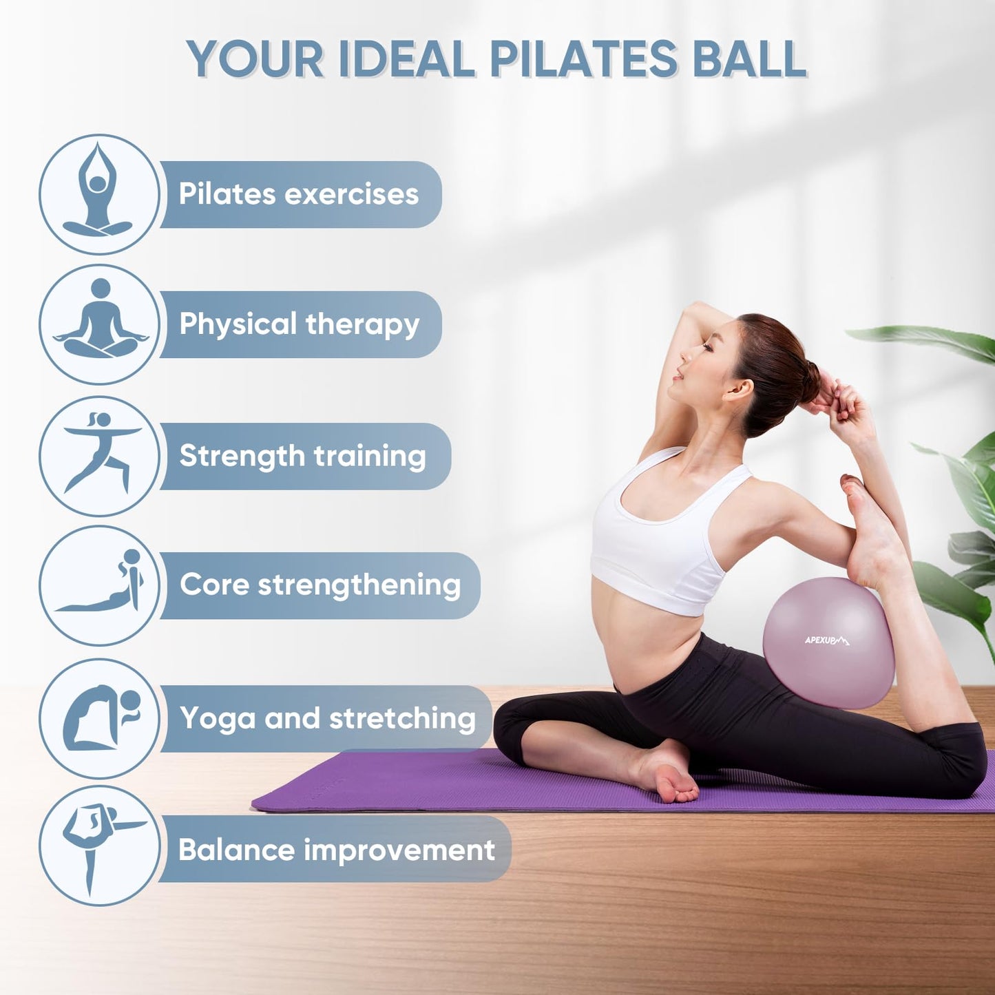 APEXUP Yoga Ball Exercise Ball, Heavy Duty Pilates Ball for Fitness, Balance, Core Workout, Physical Therapy (XXS (9") 23cm, Mauve)