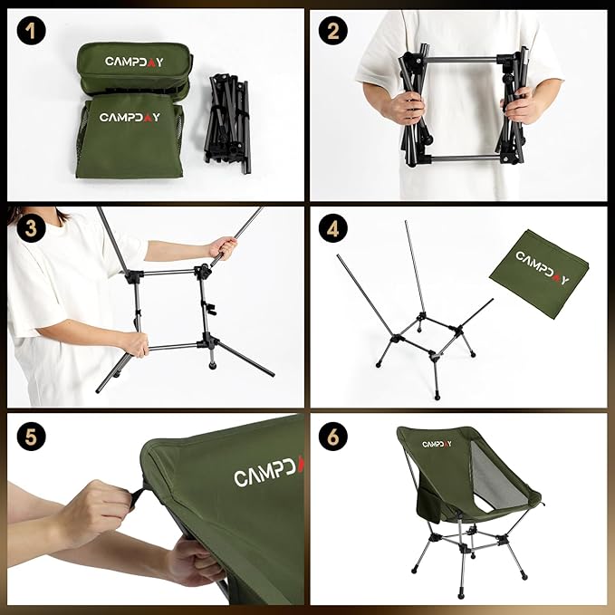 Campday Camping Chair Portable Hiking Ultralight Backpacking Small Lightweight Folding Chair for Outdoor Camp Hunting Beach Picnic Concert, Supports 330lbs (Green,1PCS)