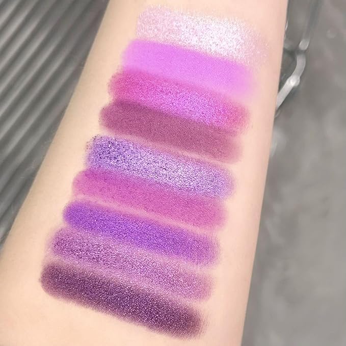Purple Glitter Matte Eyeshadow Palette, 9 Colors Shimmer High Pigmented Eyeshadow Powder, Dream Purple Eye Shadow Palette Makeup,Waterproof Blendable Colorful Eyeshadow Palette for Girl Women