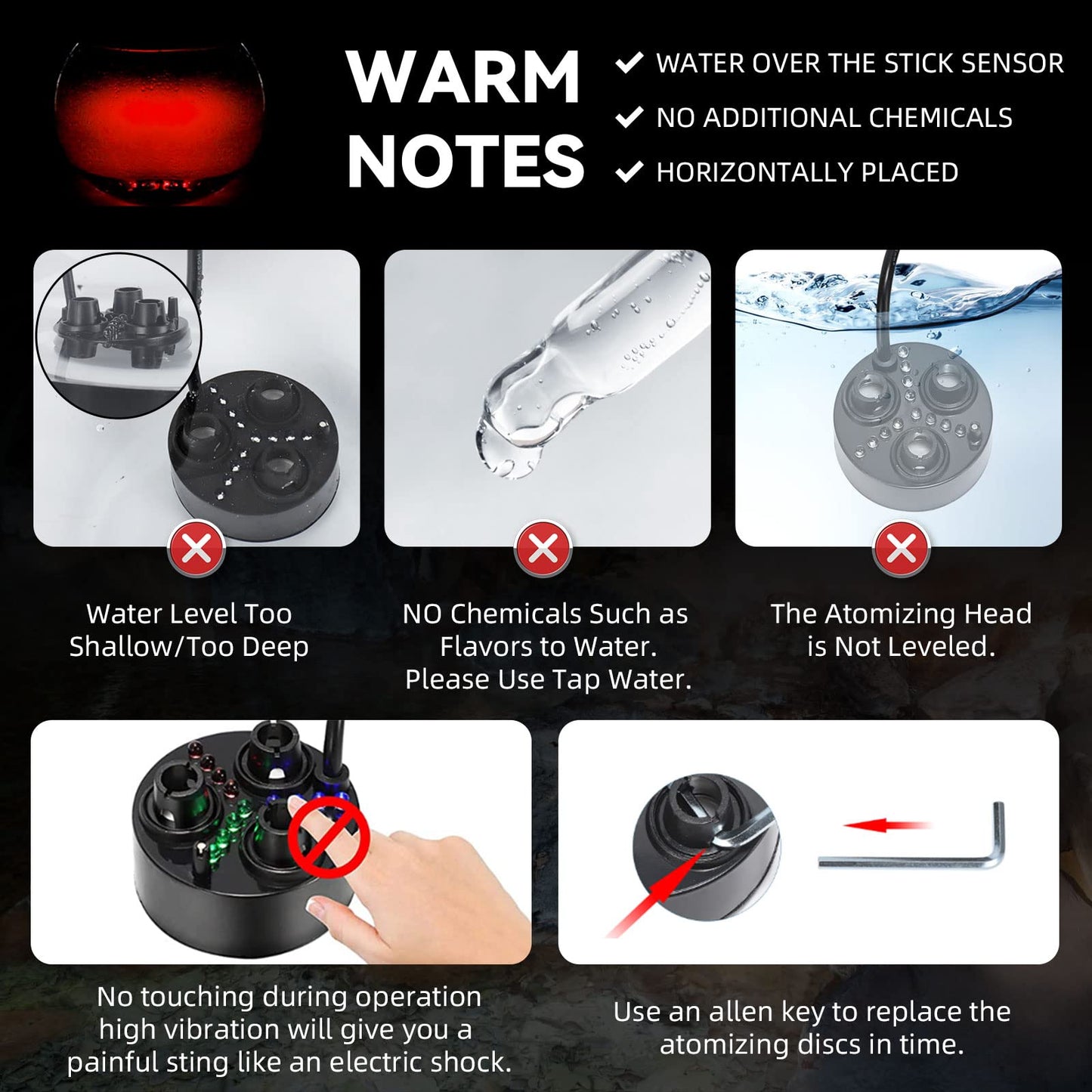 Mxmoonant 3 Head Ultrasonic Mist Maker LED Pond Fogger 1500ml/H Halloween Mister with 6 Ceramic Discs for Water Pond Aquarium Rockery Sink Black Plastic