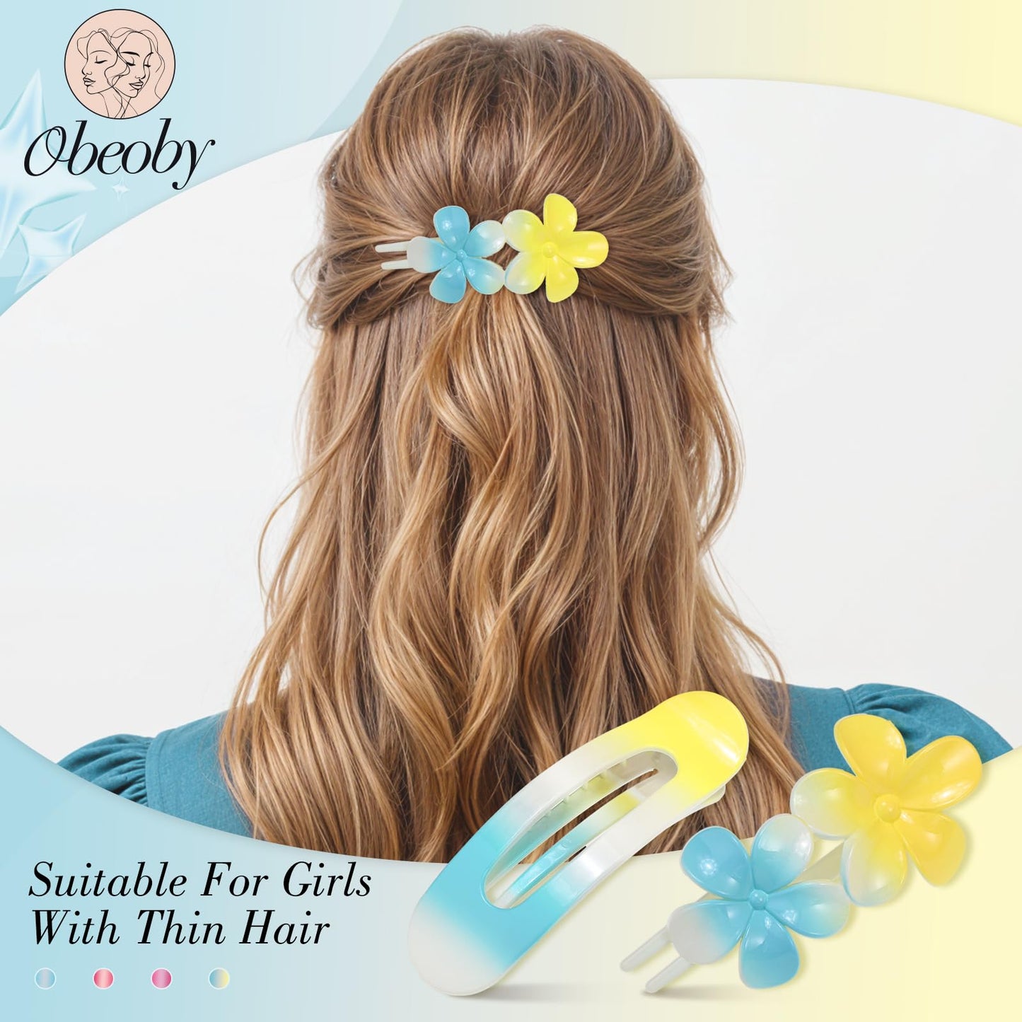 8 PCS Flat Hair Clips, Hawaii Flat Claw Clips 2 Styles Hair Claws for Women Girls Thin Hair
