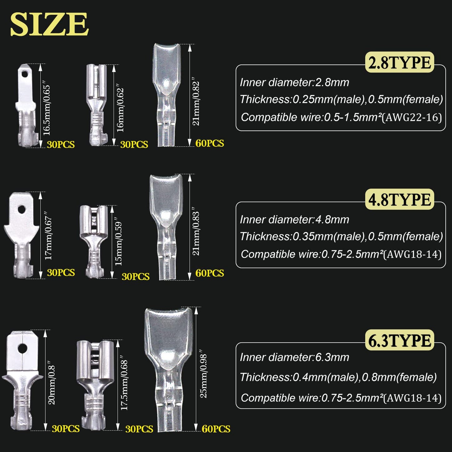 Twidec/360Pcs 2.8/4.8/6.3mm Quick Splice Male and Female Wire Spade Connector Crimp Terminal Block Assortment Kit with Insulating Sleeve for Electrical Wiring Car Audio Speaker