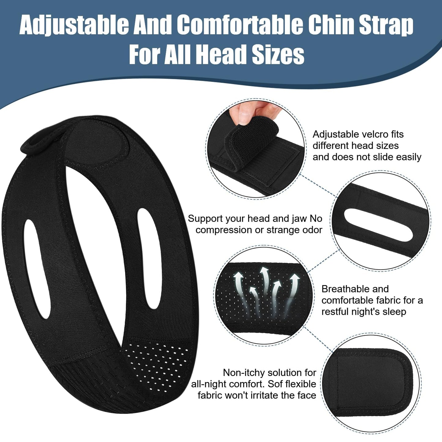 Chin Strap for Sleeping - Anti Snoring Devices - Comfortable Stop Snoring Solution - Adjustable Breathable Sleep Apnea Devices - Simple and Effective Anti Snoring Chin Strap (Black)-GQXBD001