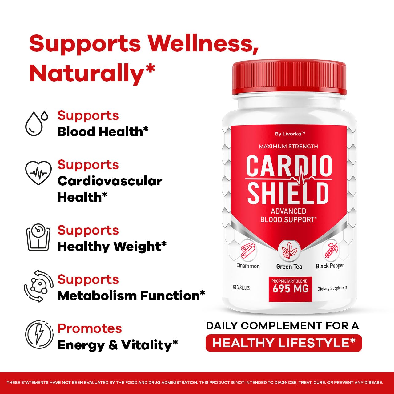 Cardio Shield Capsules - Official Cardio Shield Supplement Support Vitamin Pills, All Natural Cardio Shield Advanced Premium Formula Wellness & Overal Health Review, 60 Capsules for 1 Month
