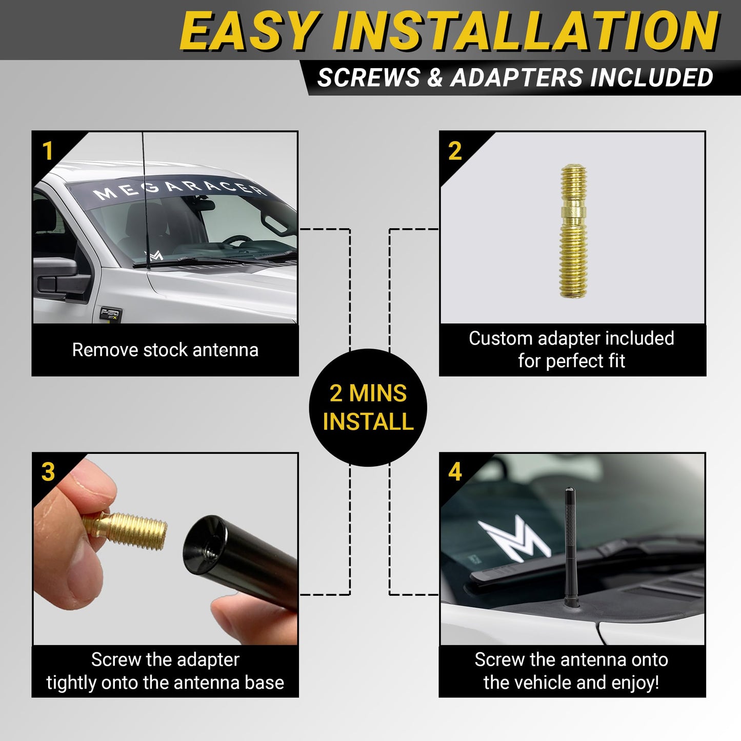 Carbon Fiber Truck Antenna | Compatible With F150 (Year 2009-2025) | Ram 1500 (2009-2024) | Short Car Audio & Video Antennas | S