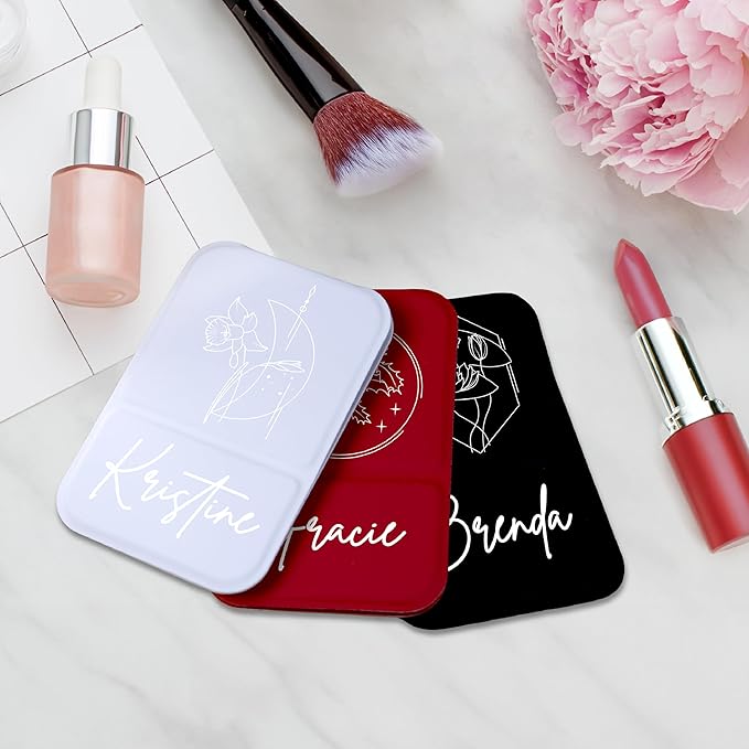 Personalized Birth Flower Month Travel Makeup Mirror for Women | White Birth Flower and Name UV Painting |Custom Small Portable Travel Pocket Mirror Birthday Gifts for Women, Mom, Girl