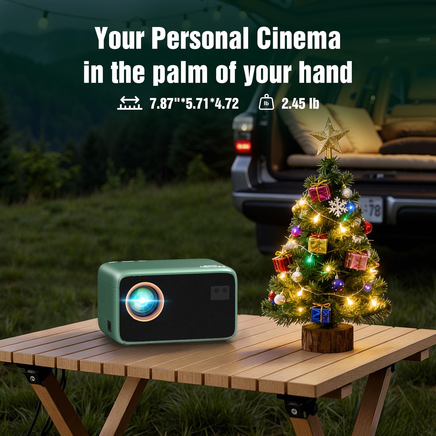 TMY 4K Projector with WiFi Bluetooth, Compatible with Netflix/Prime Video/YouTube, Outdoor Portable Home Theater Movie Projector, Smart Projector for Indoor Outdoor Movies, Gaming and Camping (Green)