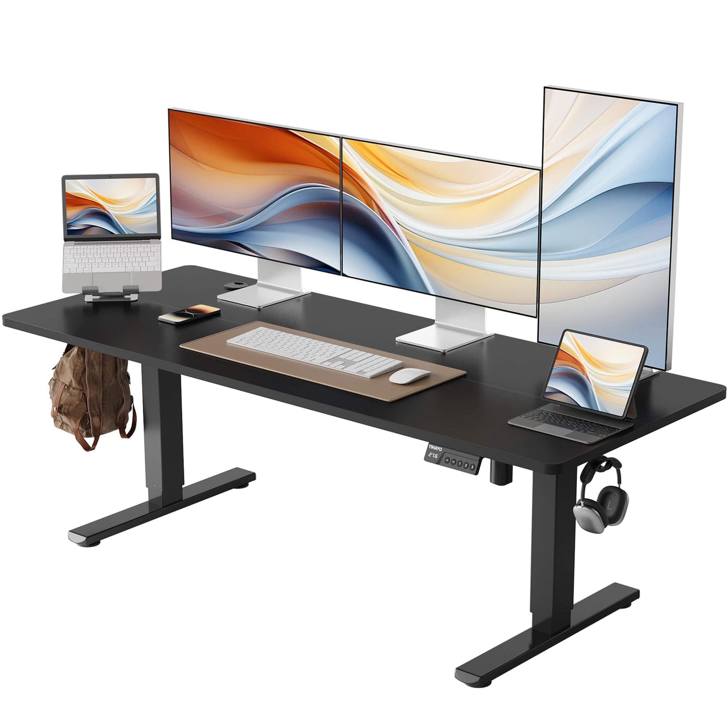 YIHAYO Low Height Adjustable Desk, Lifts 18.1-28.3 Inches, Electric Standing Desk for Short People, 60 x 24 Inches Computer Table with Splice Board for Home Office, Black