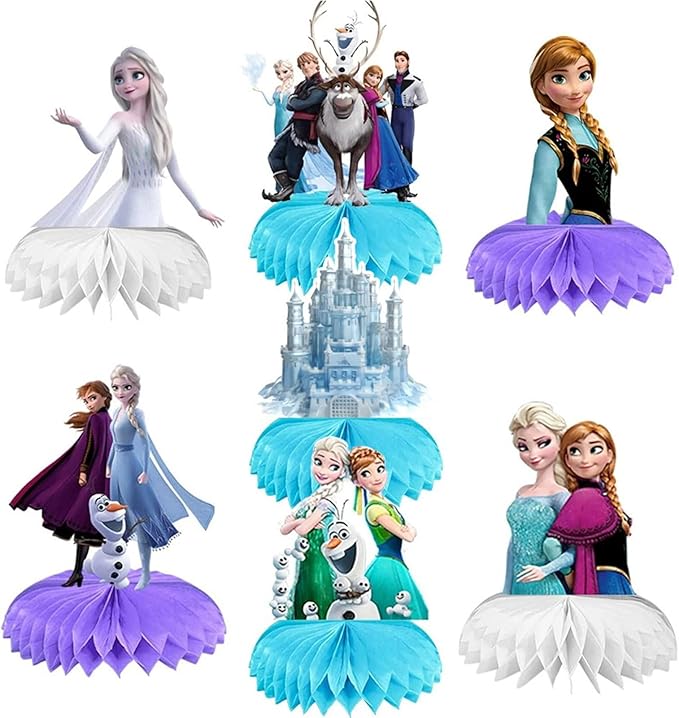 7 Pcs Cute Party Supplies, Cartoon Birthday Party Decorations, Blue Honeycomb Centerpieces for Table