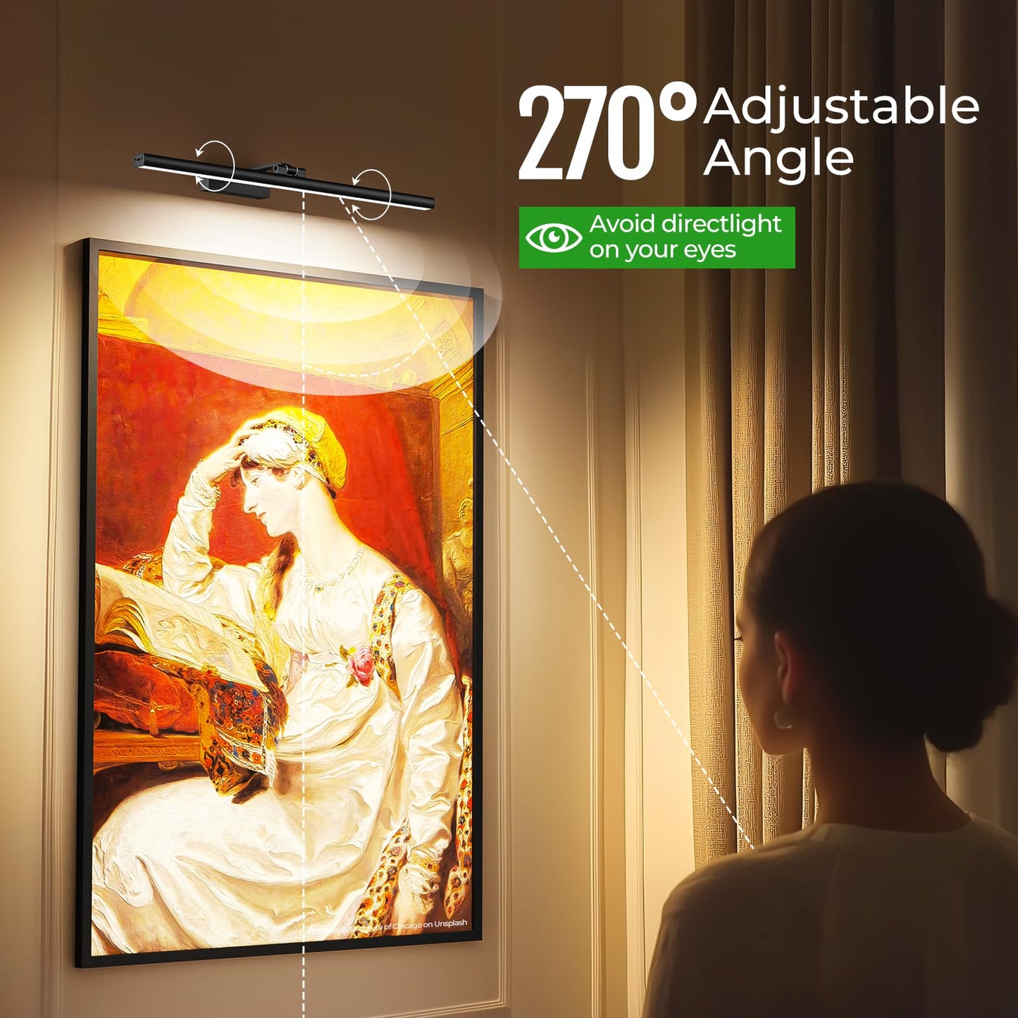 Eclipterra Wireless Picture Lights for Wall, 24in Battery Operated Wall Light for Painting Rechargeable CCT Rotatable Art Gallery Light with Remote Dimmable Timer for Artwork Frame Display Dartboard