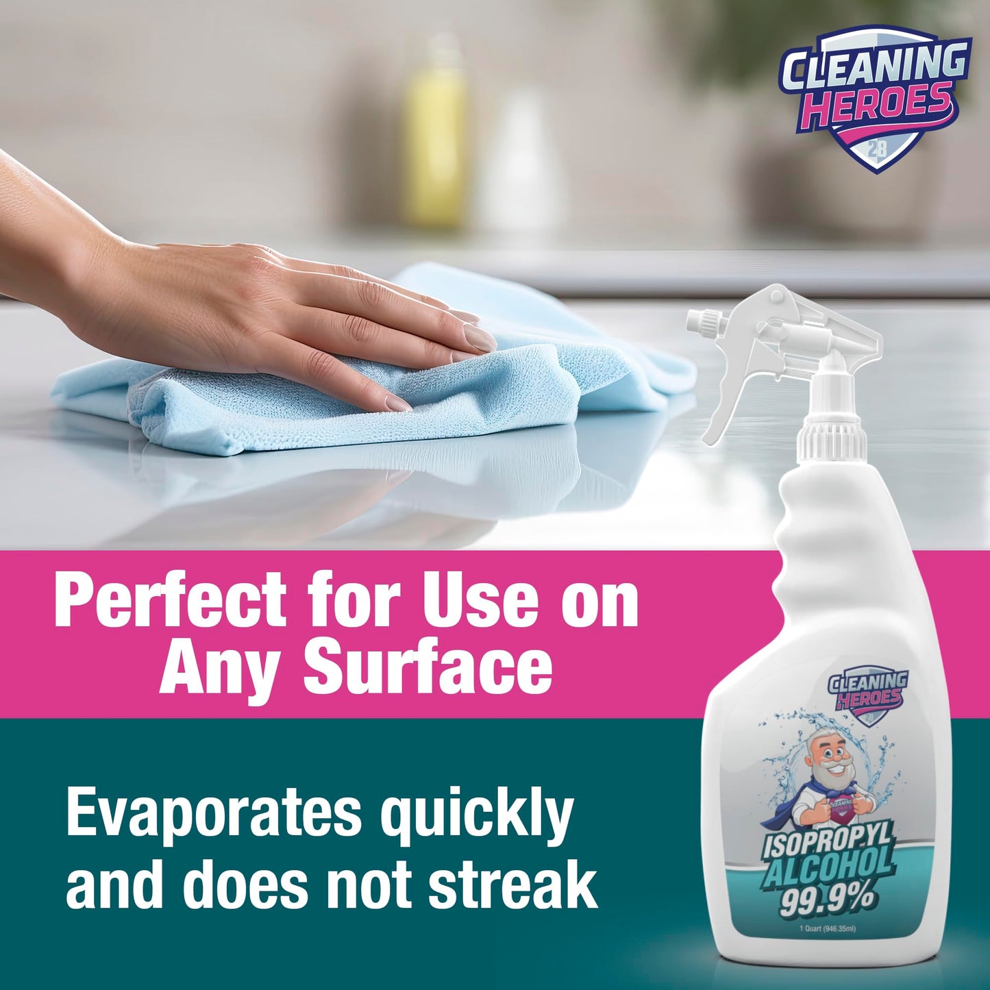CLEANING HEROES 99% Isopropyl Alcohol Spray, 32 Fl. Oz - Ultimate Rubbing Alcohol Cleaner for Electronics, Wounds, and Household Use