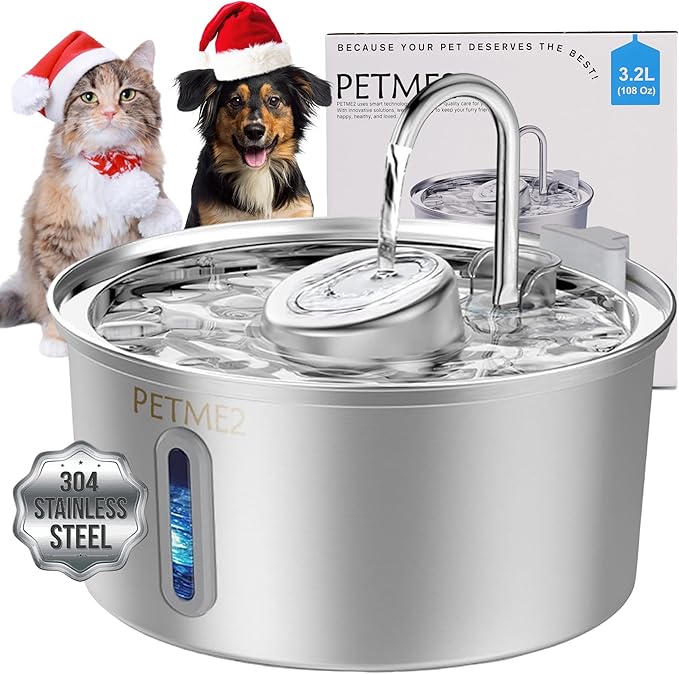Luxury Smart Pet Fountain 2026 – 3.2L/108oz Stainless Steel Automatic Cat & Dog Water Fountain, Indoor Pet Water Dispenser...