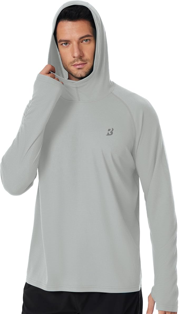 Roadbox Mens UPF 50+ Fishing Shirt, Long Sleeve UV Sun Protection Hoodies, Quick Dry Rash Guard for Hiking Outdoor Working