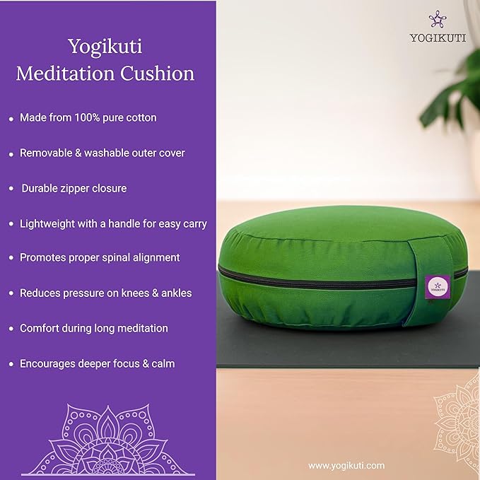 Yogikuti Meditation Cushion – 100% Pure Cotton Zafu for Comfortable Meditation & Yoga – Floor Sitting Pillow for Mindfulness & Support