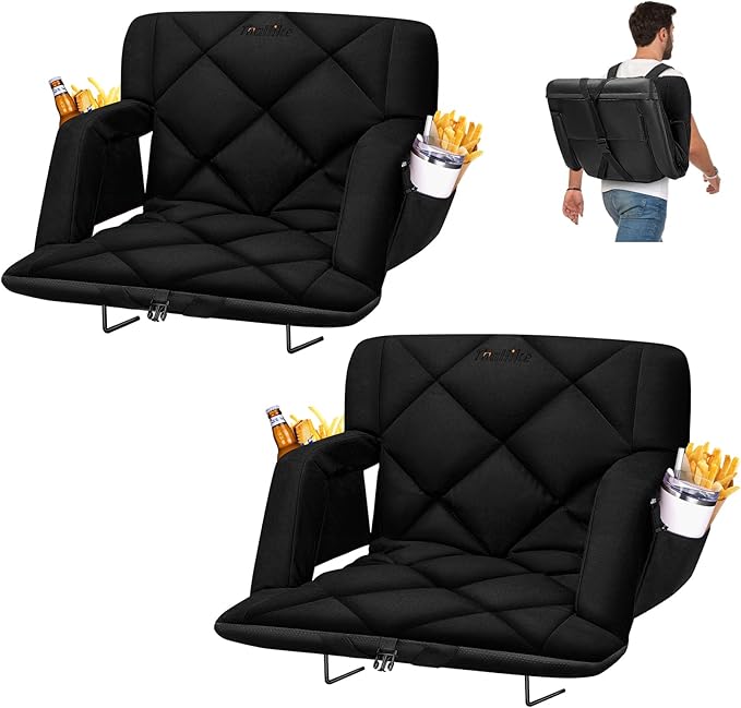 25inch Extra Wide Stadium Seat, Thick Bleacher Chair with Back Support and Cushion, 6 Reclining Positions Bleacher Seat with Armrest, Upgrade Sofa Style Stadium Chair for Sport Events and Outdoors