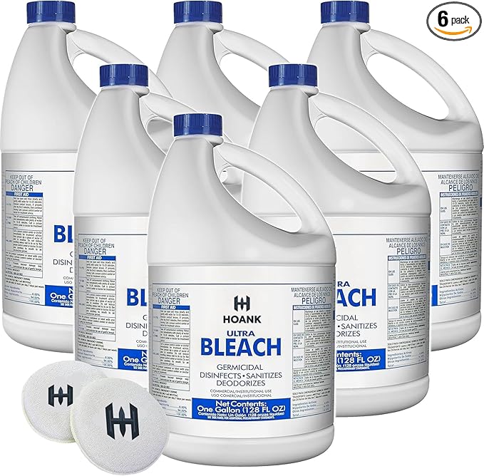 ( 6 Gallon) Ultra Germicidal Liquid Bleach -Disinfecting, Sanitizing, Deodorizing, Mold & Mildew Stain Remover, For Laundry, Household and Commercial Cleaning, Multipurpose Cleaner (1 Gallon X 6 Pack)