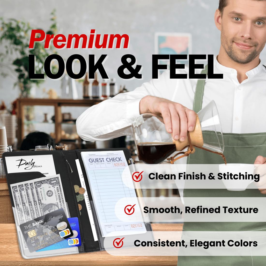 LINTRU Server Book, Reinforced & Durable Server Books for Waitress, Polished & Professional Waitress Book, Organized & Functional Serving Book, Waitress Accessories for Restaurants, Cafes, and Bars