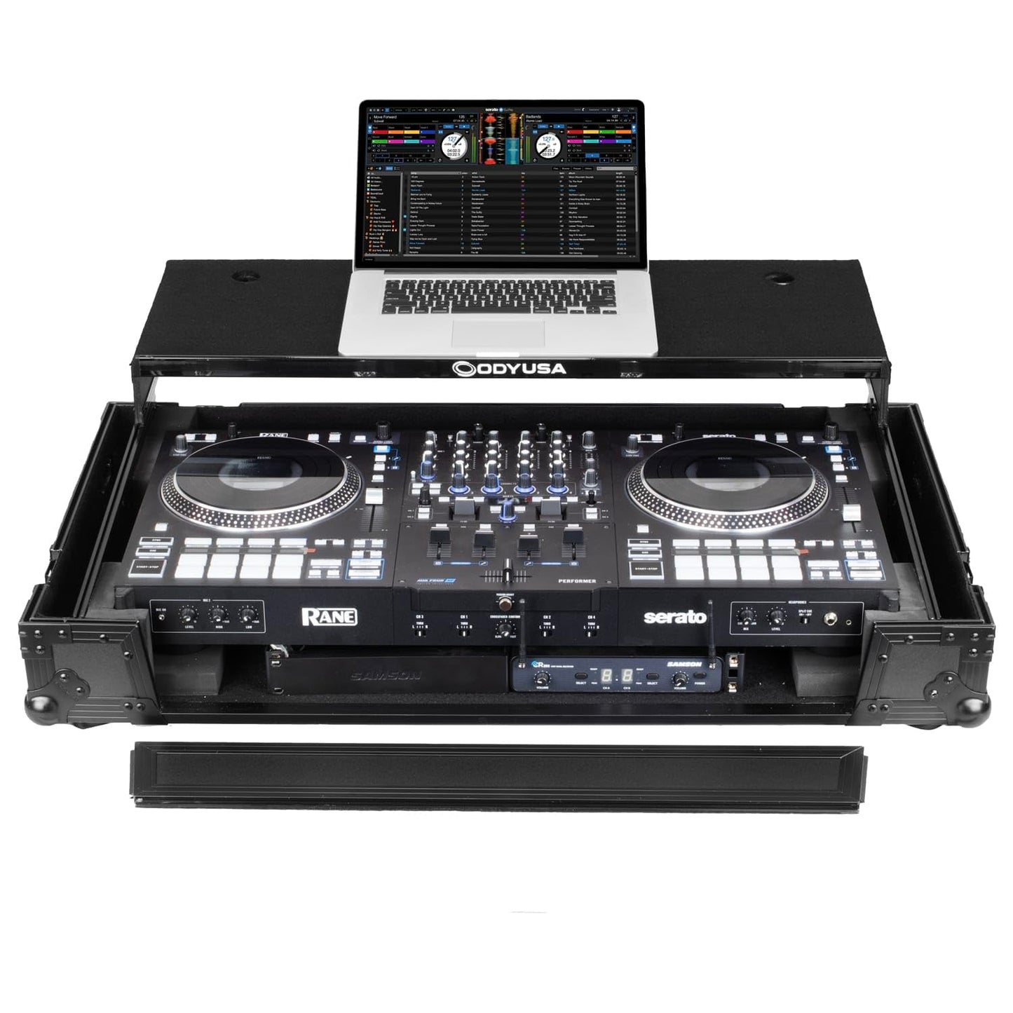Odyssey Fzgsperformerw1Bl Rane Performer Black Label 1U Flight Case With Glide Style Laptop Platform And Wheels