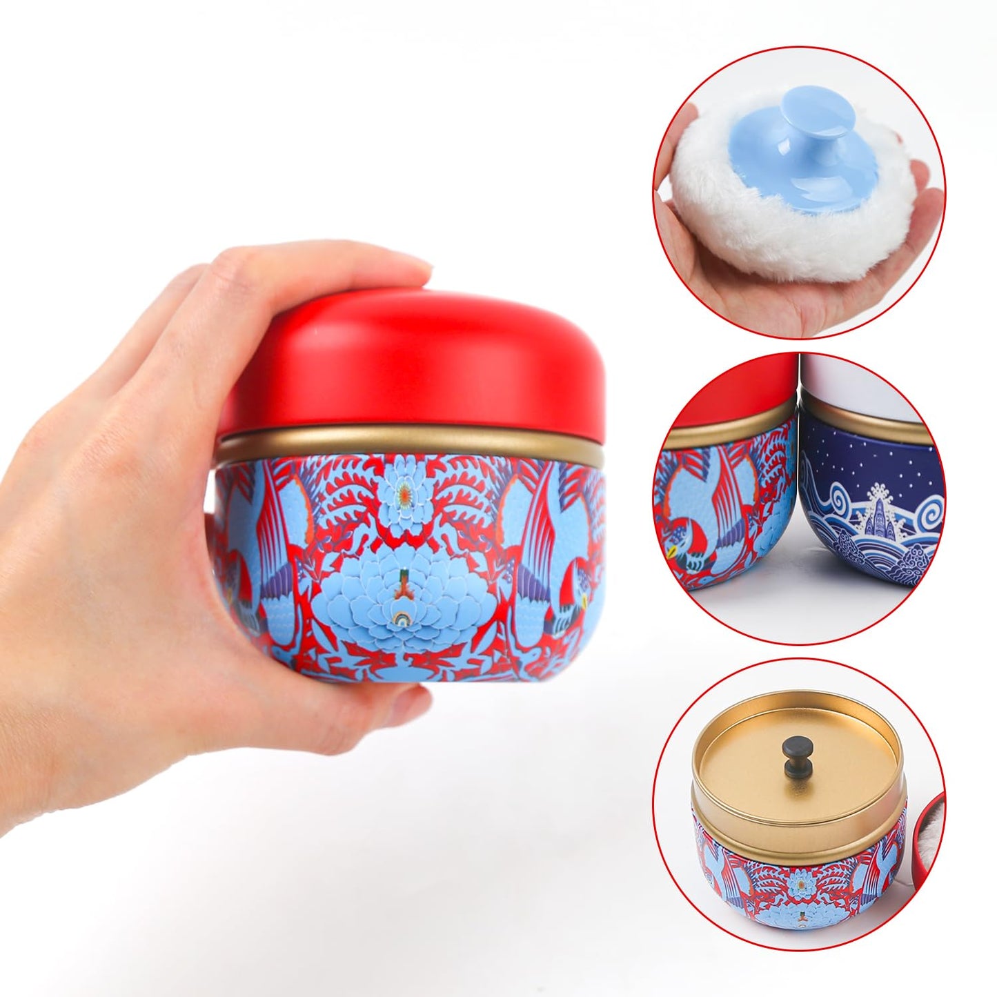 ASUNFO 2 Pcs Body Powder Puff and Container Large with Powder Puffs Empty Bath Dusting Powder Box for Women Red & White