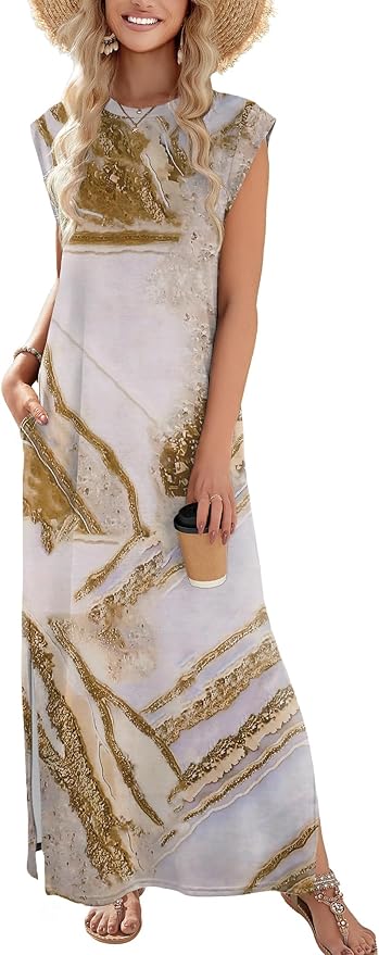 Zeagoo Summer Dresses for Women 2026 Black Long Maxi Sundresses Loose Split Wrinkle-Free Beach Travel Vacation Clothes