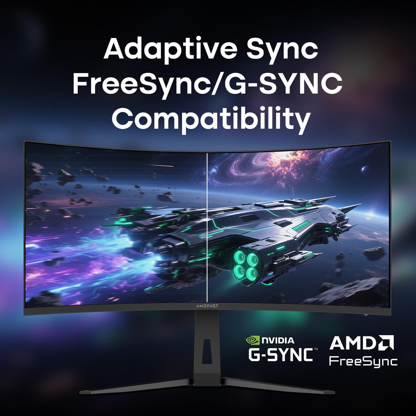Amzfast 34 Inch Curved Monitor 200Hz UWQHD (3440x1440) Gaming Monitor, 1ms G-SYNC Compatible, 1500R, PIP/PBP, 131% sRGB, Tilt/Swivel/Height Adjustable,TÜV Rheinland, VESA Mount, HDMI 2.1, AMZG34C8Q