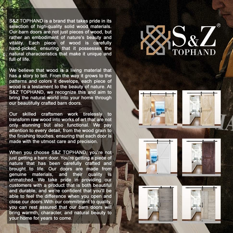 S&Z Tophand 24In X 84In Barn Door, 20-60 In Unfinished British Brace Barn Door/Modern Style/Solid Wood/Simple Assembly Is Requir