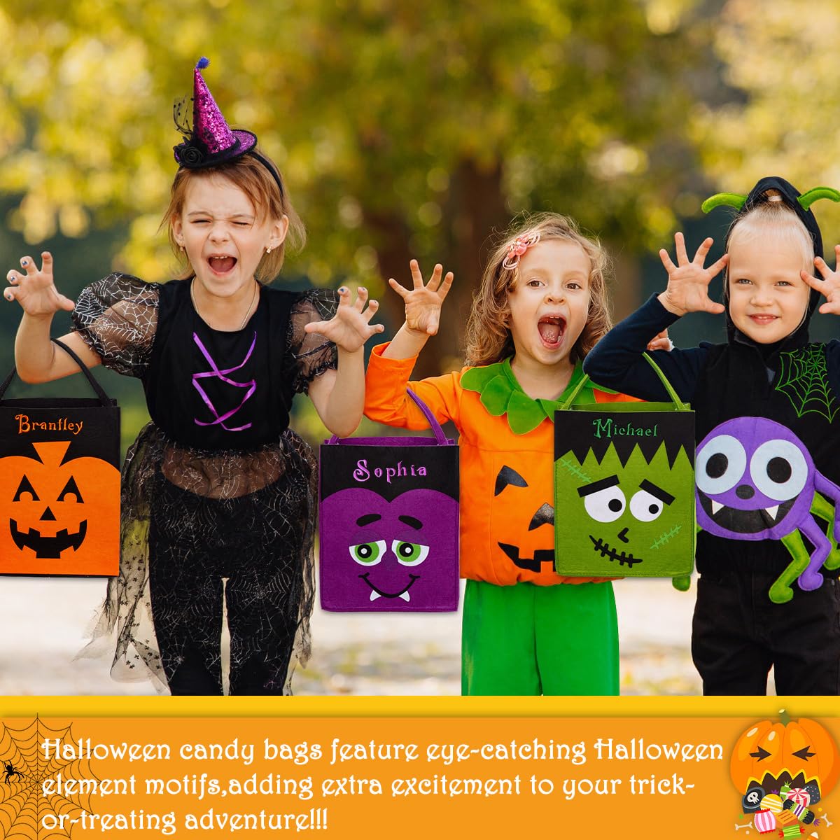 guccde Personalized Halloween Trick or Treat Bags for Kids, Custom Name Halloween Candy Bags (Bag-Felt)