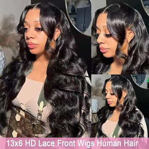13x6 Body Wave Lace Front Wigs Human Hair Pre Plucked 180 Density HD Transparent Lace Frontal Wigs Human Hair for Women Glueless Wigs Human Hair with Baby Hair 26Inch