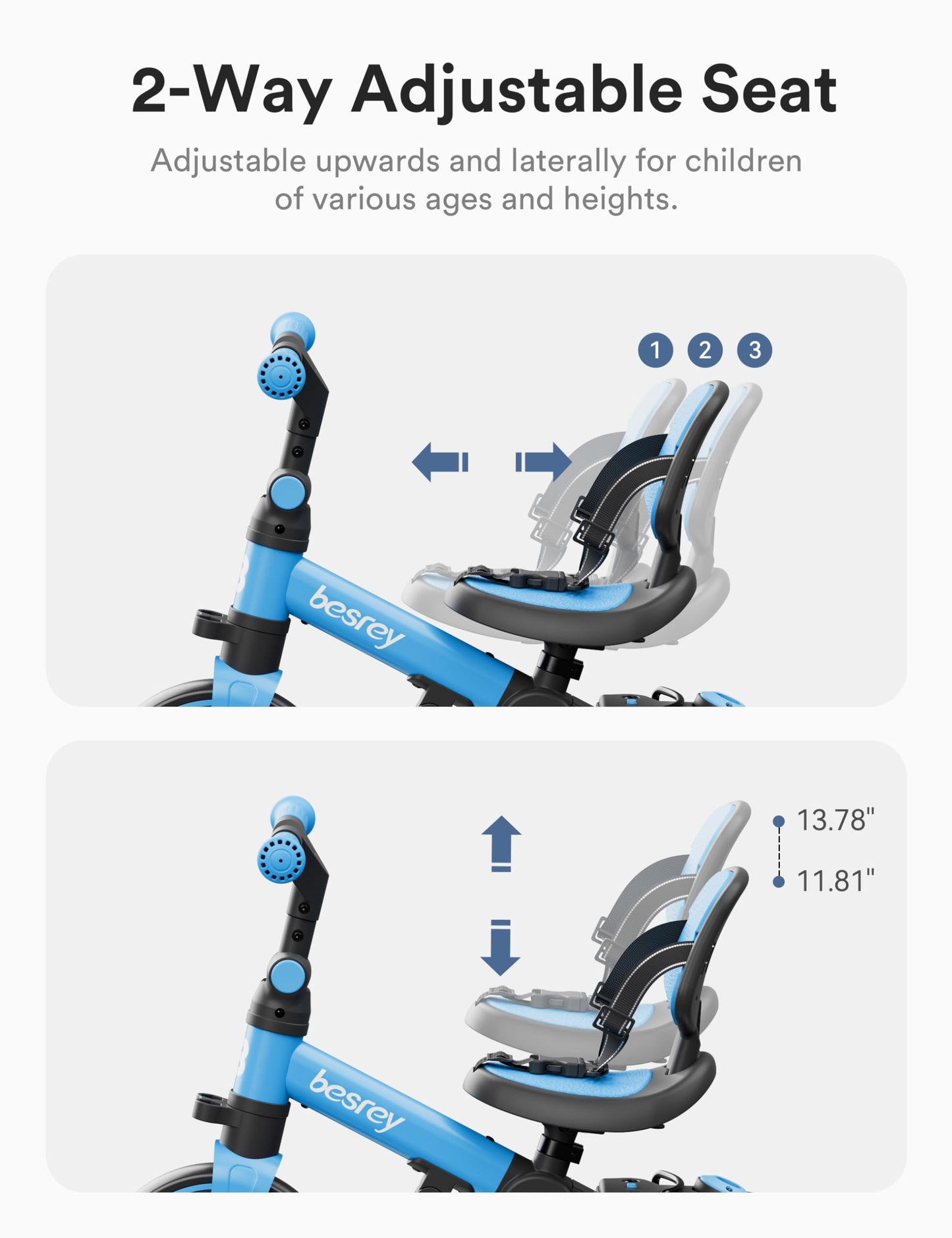 besrey 5 in 1 Toddler Bike, Toddler Tricycle for 1-3 Year Old, Trike with Push Handle, Backrest and Safety Belt, Birthday Gifts and Toys for Boys and Girls, Balance Bike