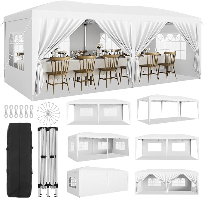 GarveeLife 10x20 Heavy Duty Pop Up Canopy Tent with 6 Removable Sidewalls, Easy Up Commercial Canopy Tents for Parties, La...
