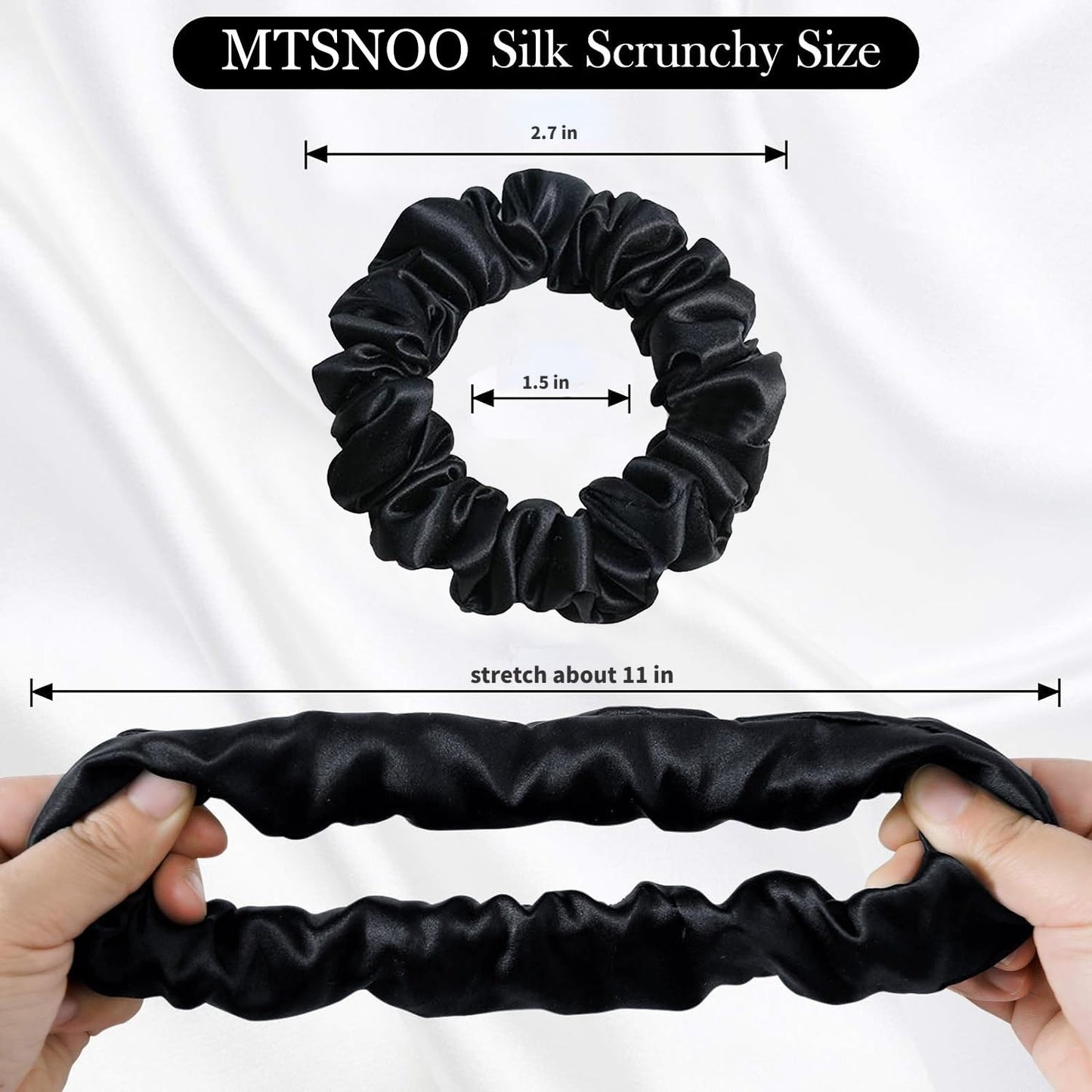 MTSNOO Silk Scrunchies, 100% Pure 22 Momme Mulberry, 6 Count, for Hair Sleep, with Elastic Band, Mini Silk Curly Hair Scrunchies